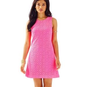 Lilly Pulitzer Callie Kir Royal Pink Trellis Knit Lace Shift Dress Size XS
